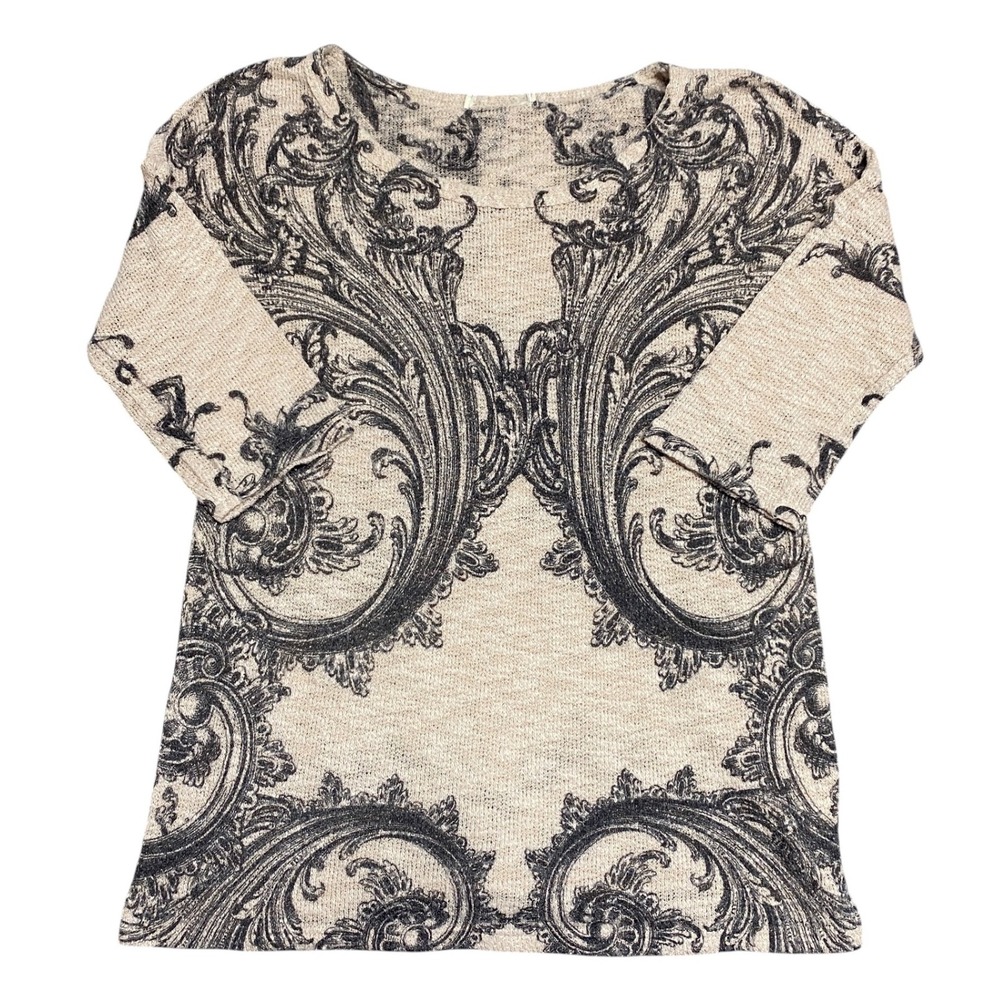 Y2K Beige Baroque Scroll Knit Top